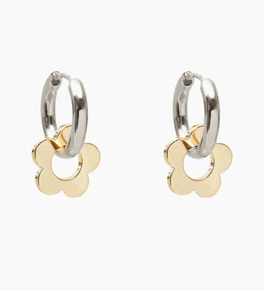 Jewellery - Silver Hoops with gold flower