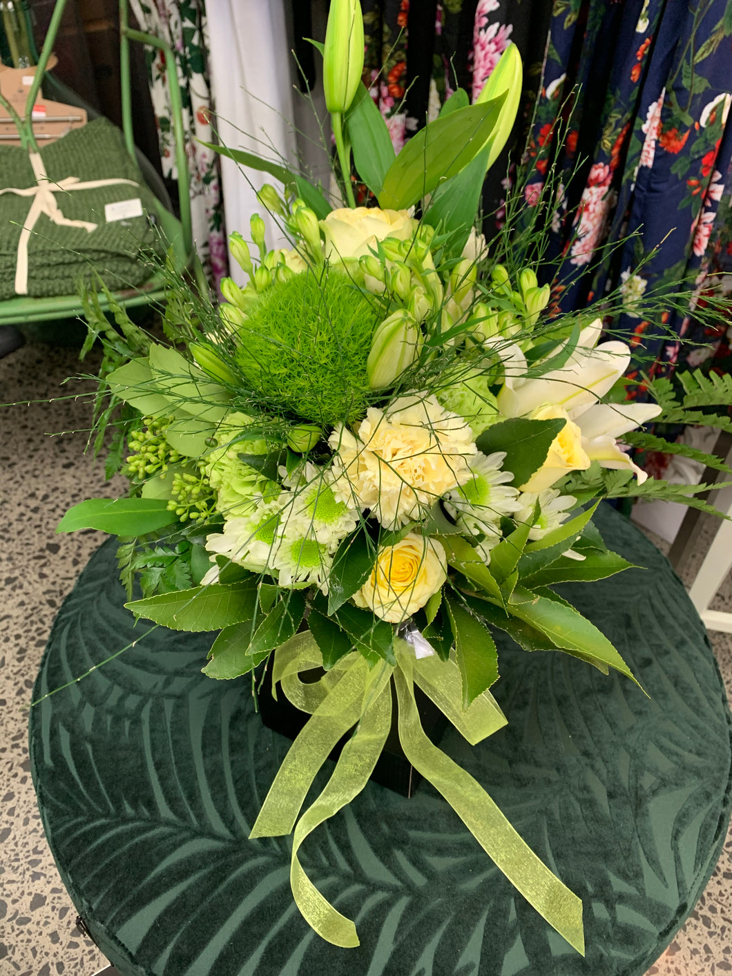 Flowers in Black Hat Box
