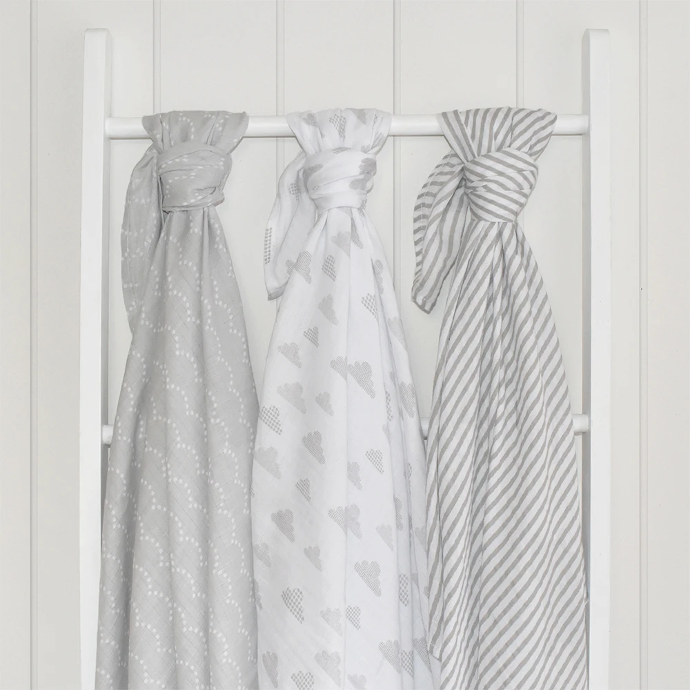 Misty Grey Muslin Wraps - 3 Pack